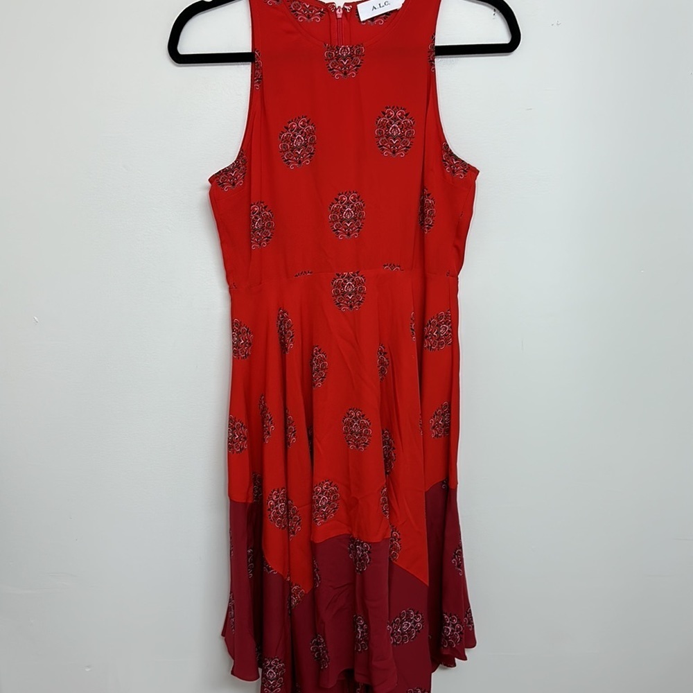 A.L.C. Elisa Silk Red Midi Dress Size 4 - Picture 3 of 7